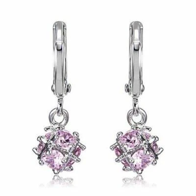 Cute New 14K White Gold Filled Pink Ice CZ Cubic (Magic) Ball Dangle Earrings - Image 1 of 2