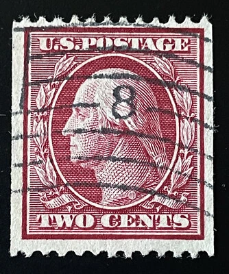 US Stamps; Scott #349 Genuine Coil  2c Washington Franklin  Flag Cancel VF $160 - Image 1 of 4