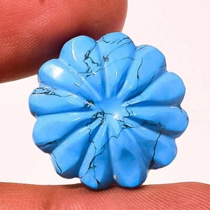 16 Ct Blue Turquoise Flower Carving Handmade Loose Gemstone for Jewelry Making - Picture 1 of 1