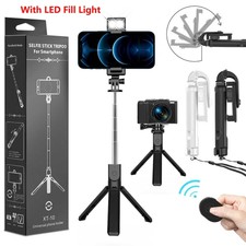 Extendable LED Selfie Stick Kit Tripod Wireless Remote Stand Set Portable Travel