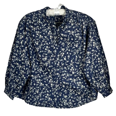 Blusa Gap Para Mujer Talla S Floral Abotonada Cuello en V Globo Azul Marino Blanco Delicada Foto 1 de 4