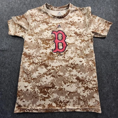 Boston Red Sox Tan Camo Tshirt Youth M 10-12 Majestic MLB Boys Girls  - Image 1 of 4