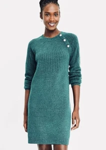 LOFT smaragdgrünes Kleid mit Schmuckknöpfen Langarm Glitzer Glitzer Größe M - Bild 1 von 9