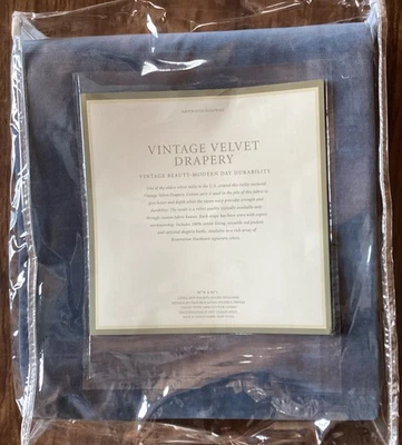 Restoration Hardware Vintage Velvet Drapery Cadet 50"W x 84"L Indigo Blue NEW - Image 1 of 4