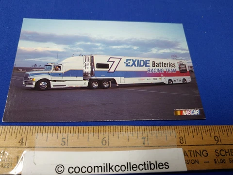 Postcard 1992 Geoff Bodine #7 GEB Racing Exide Battery Car Hauler Card 6 of 10 Cover