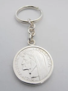 Dante Alighieri : Portachiavi in Argento 925 con moneta da 500 lire Argento - Foto 1 di 8