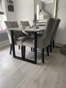 Set Of 4 Stunning Grey Velvet Chairs - Picture 1 of 3