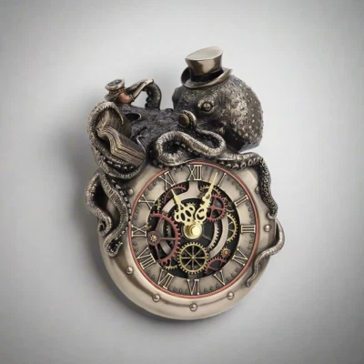 Steampunk Nostradamus Prophet Octopus Clock - Intricate Vintage Nautical Decor - Image 1 of 4