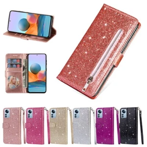 For Xiaomi Redmi Note 12 11 10 Pro 13T Glitter Flip Card Slot Wallet Case Cover - Picture 1 of 17