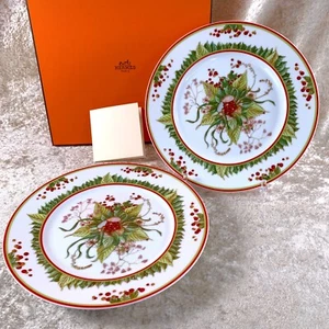 Hermes Paris Dessert Plate Pythagore 22.5cm Porcelain Tableware Set of 2 w/Case - Picture 1 of 21