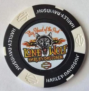 LONE WOLF HARLEY-DAVIDSON Spokane WA Full Color Black/White Poker Chip - Picture 1 of 2