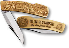 Fireman's Small Bronze Lockback Pocket Knife in Box Firefighter Folding Firemen