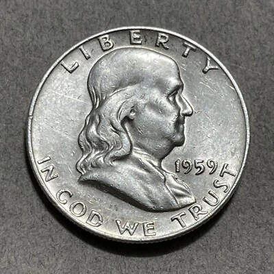 1959 D Ben Franklin Half Dollar-Very Fine/VF-90% Silver-Album Filler - Image 1 of 4