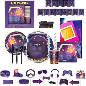 Video Game Themed Party in a Box Kit Cups Plates Utensils Photo Booth Props - Picture 1 of 7