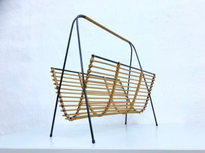 Portariviste Mid Century metallo rattan - Immagine 1 di 4