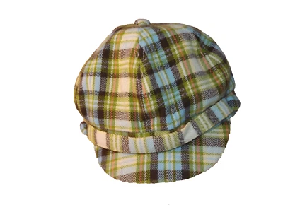 D&Y Newsboy Cap Multicolor One Size Stretch Green Brown Plaid Colorful Tweed - Image 1 of 4