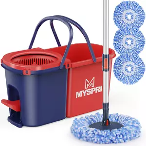 Spin Mop and Bucket System Wringer Set Floor Clean / Dirty Water 3 or 5 Mop Pads - Picture 1 of 14