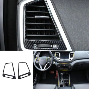 Carbon Fiber Console L&R Steel For Hyundai Tucson 2015-2018 Air Outlet Vent Trim - Picture 1 of 5