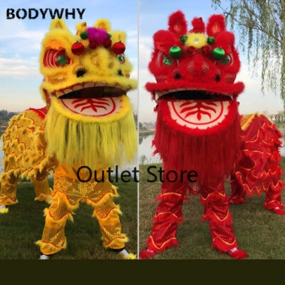 Lion Dance Costume Chinese Folk Art  Lion Dance Head Double Adult Lion Dance Foto 1 de 3
