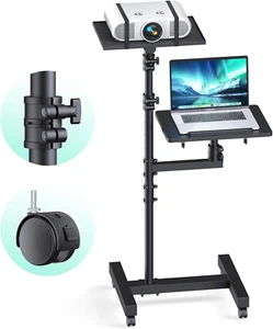 Projector Stand Tripod: 2 Shelves Mobile Laptop Cart Adjustable Height 45 to 64 - Picture 1 of 9