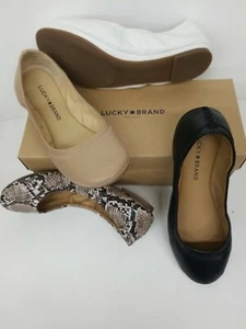 LUCKY BRAND shoes Classic Foldable slip-on Ballet Flats Leather/PVC Black Nude - Picture 1 of 7