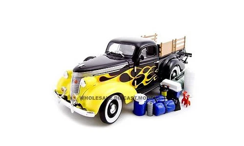 1937 Studebaker Pickup Black/flames 1 24 Diecast Model by Unique Replicas 18565
