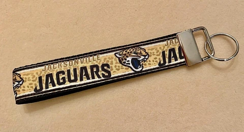 JACKSONVILLE JAGUARS Key Chain Wristlet Lanyard Key Fob, NFL Handmade Free Ship Cover