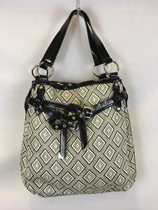 Francesco Biasia Luxe Handbag Purse Black & White Woven Patent Leather - Picture 1 of 9
