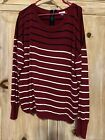 Crown Ivy Long Sleeve Striped Sweater Zipper Back Stretchy 2XL Red Cotton Rayon