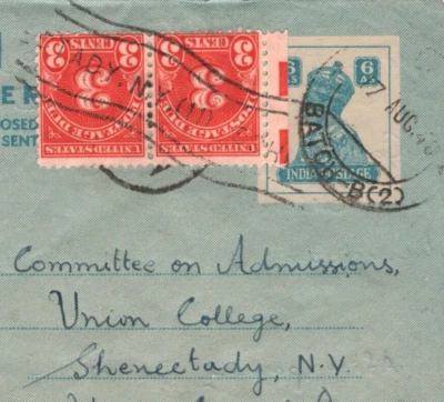 INDIA Underpaid KGVI AIR LETTER USA Postage Dues Delhi NY Schenectady 1946 KA654 - Image 1 of 4