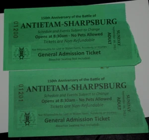 GEN ADMISSION TICKET: 150th ANTIETAM-SHARPSBURG RENACTMENT (16 Sept 2012), Used - Picture 1 of 6