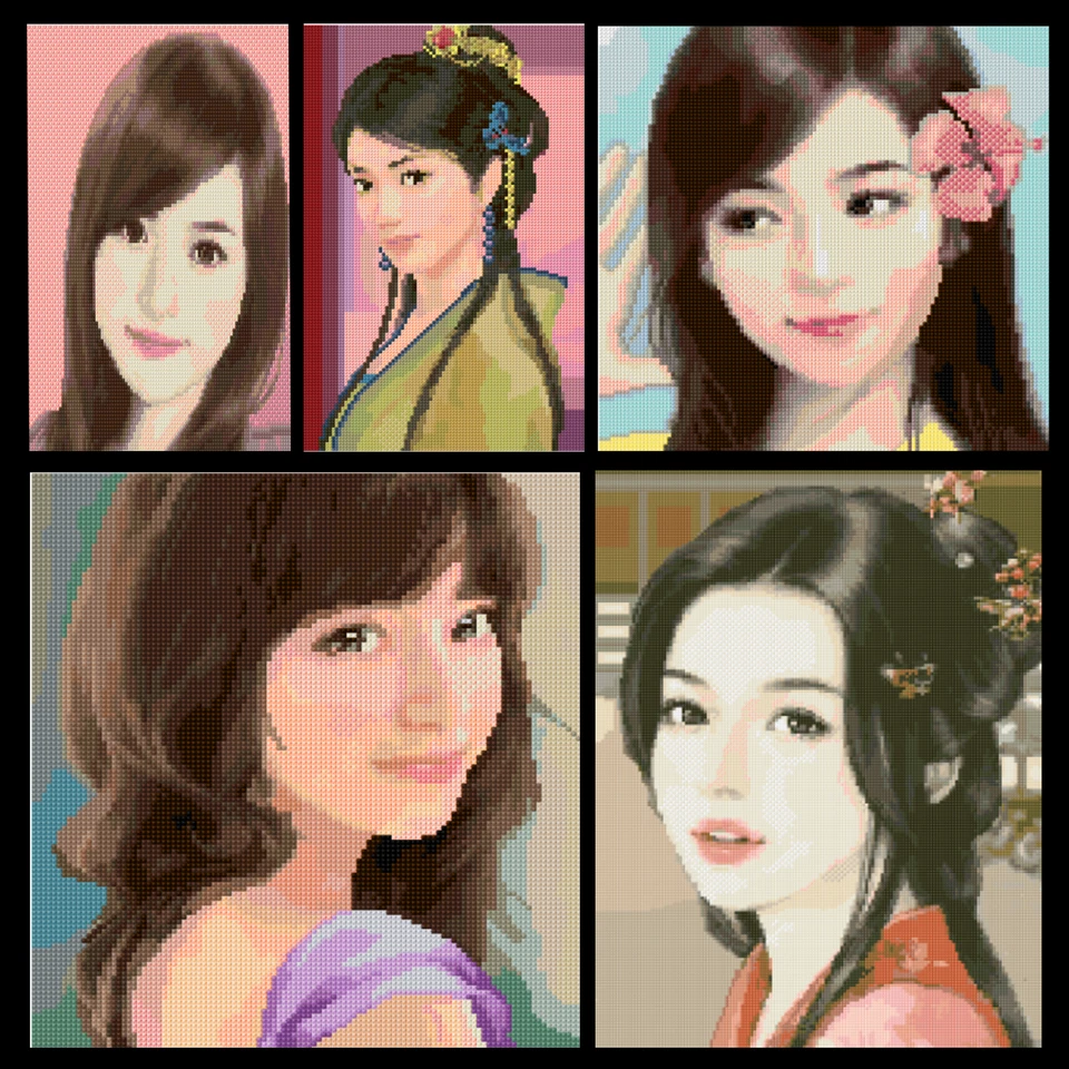 5 SCHEMI PUNTO CROCE RAGAZZE ORIENTALI LADIES FACE GIRL CINESI CROSS STITCH DMC - Immagine 1 di 1