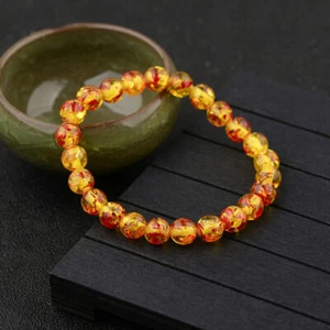 7" Natural Amber Stone Round Bead Bracelet Elastic Stretch Bangle Bracelets 8mm - Picture 1 of 10