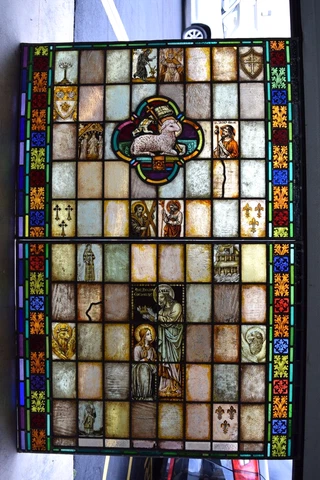 Church Stained Glass Window, Lamb of God, Saints, Nice Scenes (R11) chalice co Cover