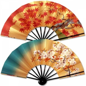 Ventilador plegable japonés Kyoto Gold Sensu reversible Sakura otoño hojas de Japón - Imagen 1 de 4