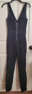 NWT Tiger Mist Black Ava Zip-Front Denim V Neck Jumpsuit Size XS - Picture 1 of 7