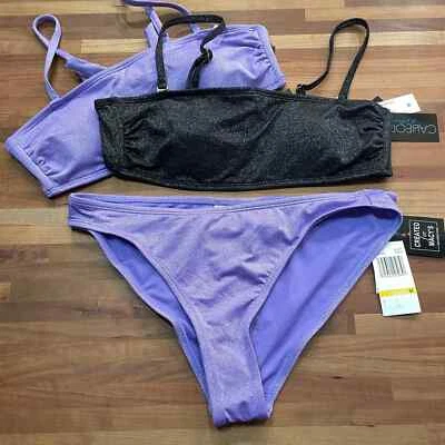 CALIFORNIA WAVES  Jrs Metallic Shine3 piece Bikini set purple/black Medium  - Image 1 of 4