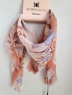 Bufanda Boho Bandana Generación BCB Floral Tonos Neutros Azul Melocotón Tostado Mujer Nueva con Etiquetas Foto 1 de 4