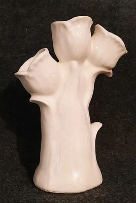 Jarrón Vintage Triple Forma Tulipán Blanco Esmaltado Cerámica Floral Flor Decorativo Foto 1 de 4