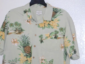 Mens Button Down Shirt Large Green Short Sleeve Trader Bay Tropical Pineapple - Picture 1 of 4
