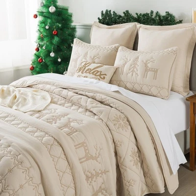  Juegos de cama de edredón tamaño Navidad con fundas de almohada ligeras beige king Foto 1 de 4