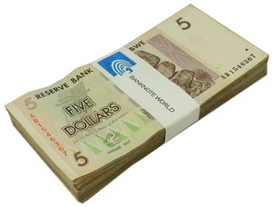 Zimbabwe 5 Dollars, 2007, P-66, Used X 100 PCS Bundle Pack - Picture 1 of 4