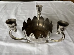 Vintage Candelabra Silver Plated Lotus Candle Holder Bowl Footed - Picture 1 of 12
