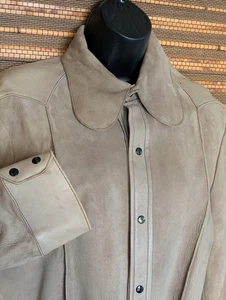 Vintage 70-80s Tan Lamb Leather Suede Western Trucker Jacket Womens M / Mens 40S - Bild 1 von 23