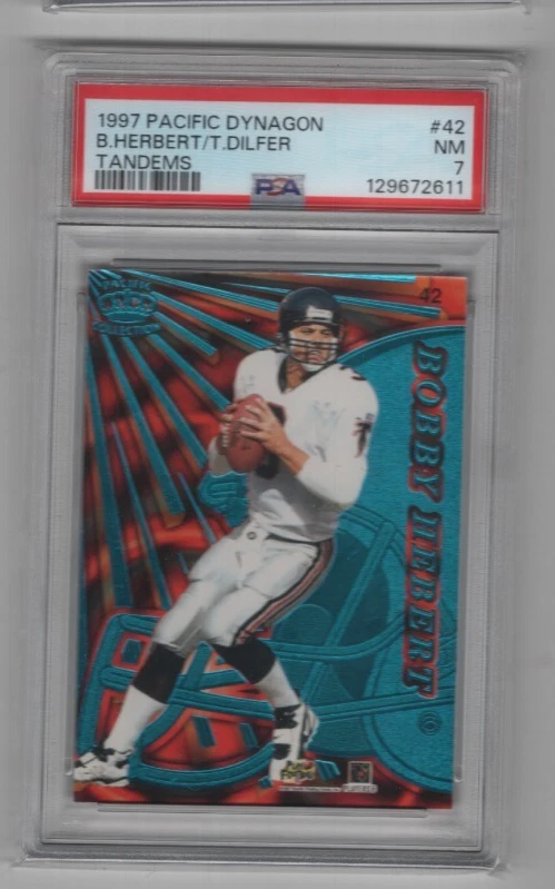 BOBBY HEBERT TRENT DILFER TANDEMS 1997 PACIFIC DYNAGON FOOTBALL #42 PSA 7 NM - Image 1 of 2