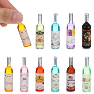 LLOUSSAK 10 Pcs 1:12 Scale Mini Wine Bottles Cake Toppers Wine Drinks Decoration Beer ...