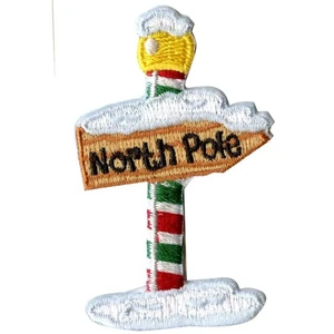 Snow Covered North Pole Sign Embroidered Iron On Patch - Picture 1 of 2