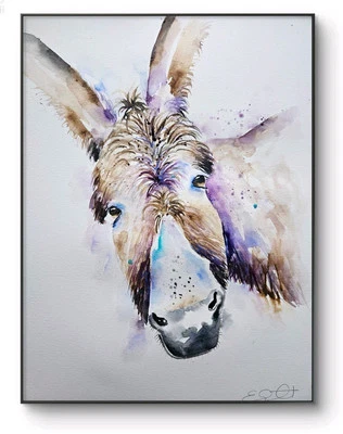ORIGINAL watercolour painting DONKEY signed Elle Smith Art, fine art, print - Image 1 of 4