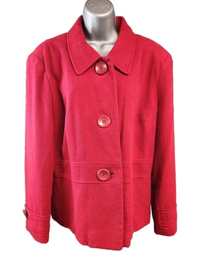 Chaqueta East 5th Mujer Mediana Roja Mezcla Lana Botón Frontal Forrada Peplum Foto 1 de 4