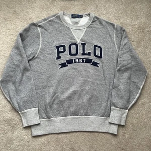 Polo Ralph Lauren Sweatshirt Mens XL Gray Spellout Patch Preppy Embroidered 1967 - Picture 1 of 6